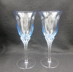◇ 佐々木クリスタル 佐々木硝子 ワイングラス ホーソン ツイスト シャンパングラス ブルー ペア 2客 SASAKI CRYSTAL ヴィンテージ 水色 昭和レトロ 中古品