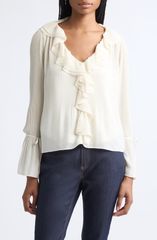 サンク セプト レディース トップス シャツ プリーツ フリル Cinq Sept Nixen Pleated Ruffle Top IVORY アイボリー