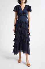 サンク セプト レディース トップス ワンピース フリル マキシ Cinq Septatum Ruffle Maxi Dress NAVY ネイビー