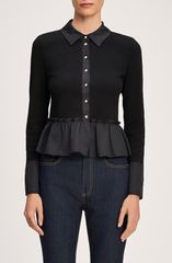 サンク セプト レディース トップス シャツ コットン Cinq Sept Salemixed Media Cotton Blend Peplum Top BLACK BLACK ブラック