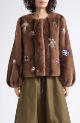 サンク セプト レディース アウター ジャケット・ブルゾン コート Cinq Sept Benson Jewel Cluster Faux Fur CoatAUPE トープ