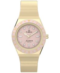 タイメックス レディース アクセサリー 腕時計 ミニ Tシャツ Womens Quartz Analog Q Timex Mini GoldTone Stainlessteel Watch 30mm