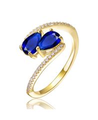 ジュネヴィヴェ レディース アクセサリー リング Genevivelegant 14K Gold Platedouble Pear Cubic Zirconia Bypass Ring Blue ブル