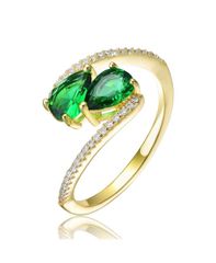 ジュネヴィヴェ レディース アクセサリー リング Genevivelegant 14K Gold Platedouble Pear Cubic Zirconia Bypass Rin green グリ