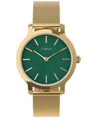 タイメックス レディース アクセサリー 腕時計 Tシャツ Timex Womens Green Dial Transcend GoldTone Stainlessteel Watch 31mm Gol