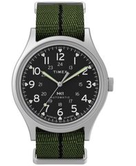タイメックス メンズ アクセサリー 腕時計 Tシャツ Timex Mens Automatic Green Fabric Round SilverTone Stainlessteel Watch 40