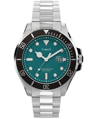 タイメックス メンズ アクセサリー 腕時計 Tシャツ Timex Mens Quartz Green Dial Harborside Coast Sport SilverTone Stainlesst