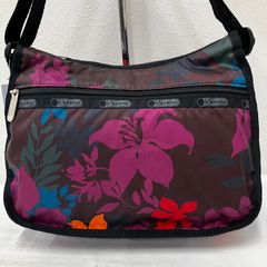 A968 LeSportsac 레스포삭 숄더백 대각선 끈 끈 조절 가능 클래식 호보 꽃무늬 총무늬 브라운계 차 나일론 경량 여성