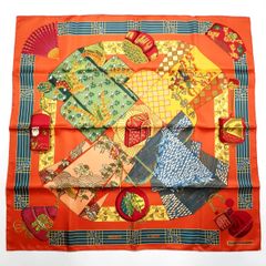 新品同様・ 미사용 HERMES エルメス スカーフ カレ KIMONOS et INROS 着物と印籠 90×90 シルク100％ 箱付き MC85