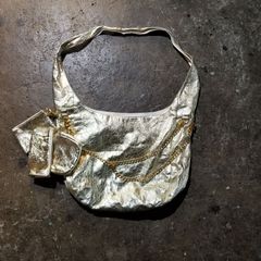 COMME des GARCONS 青山オリジナル メタリックゴールド ショルダーバッグ チェーン ポーチ付き フェイクレザー 꼼데가르송 ゴールド