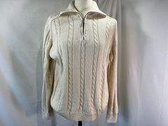 ZARA zara ザラ ケーブルニット セーター M レディース アイボリー オフホワイト 長袖 ハーフジップ 襟付き スタンドカラー ケーブル編み プルオーバー 秋冬 カジュアル リブ袖 リブ裾 管理No.：O14296_K-1_80