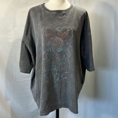 ADRER adrer アドラー 半袖Tシャツ L メンズ レディース グレー チャコールグレー プリントTシャツ ビッグシルエット オーバーサイズ ドロップショルダー ヴィンテージ風 色落ち加工 ダメージ加工 古着 管理No.：O14294_K-1_60