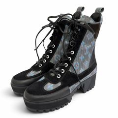 상태매우좋음 LOUIS VUITTON ルイヴィトン ローリエートライン モノグラム スウェードレザー レースアップ アンクルブーツ ショートブーツ 36.5
