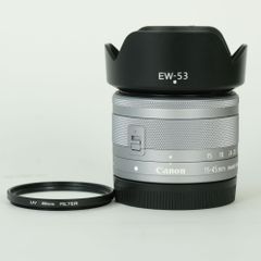 상태좋음 フード・フィルター付 Canon EF-M15-45mm F3.5-6.3 IS STM シルバー Canon EF-Mマウント