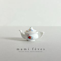 フェーヴ 花柄の小さなティーポット フランス フェーブ ミニチュア陶器 m-4667