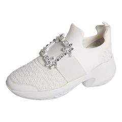 美品 ロジェヴィヴィエ Roger Vivier スニーカー VIV RUN ヴィヴ ラン スリッポン ローカット クリスタルバックル シューズ 靴 イタリア製 レディース 36(23cm相当) 本革 ファブリック ホワイト