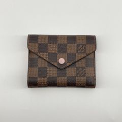 LOUIS VUITTON ルイ・ヴィトン ダミエ ポルトフォイユ ヴィクトリーヌ ローズバレリーヌ エベヌ PVCコーティングキャンバス グレインカーフレザー N61700 三つ折り財布 101g ブラウン×ピンク