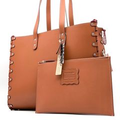 미사용 タグ付 COACH コーチ トピア リレーサブルトート ポーチ付 レザー ユニセックス ブラウン