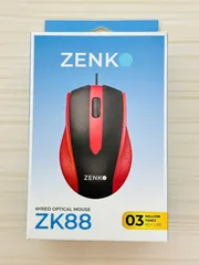 【新品】ZENKO 有線マウス ZK88 光学式 USB 1200DPI 3ボタン ブラック×レッド シンプル 在宅ワーク 予備用 パソコン周辺機器