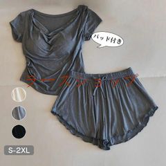 パジャマ ルームウェア 미사용 レディース ブラ付き 上下セット 半袖+ショートパンツ ブラ一体型 可愛い セクシー 透け感 ?欲風 パジャマ 部屋着 夏用 S-2XL