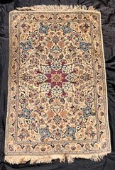 ビンテージ ラグ ウールラグ ラグ 玄関 カーペット キリム クリーム系 127x88cm 絨毯 ペルシャ絨毯 長方形 ビンテージラグ 幾何学 ビンテージ ワンルーム バルーチ トルクメン トライバル ラグ