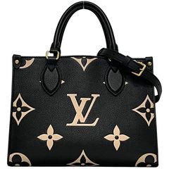 ルイ ヴィトン トートバッグ オンザゴー PM 美品 2way ショルダーバッグ M45659 DU0251 IC反応有 LOUIS VUITTON レザー ブラック ベージュ 黒 バイカラー 中古 レディース