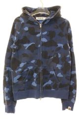 アベイシングエイプ A BATHING APE ブルーカモ フルジップ パーカー XS フーディ 迷彩 総柄 青 【ブランド古着ベクトル】【中古】●261028