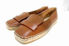 【235416】Sergio Rossi セルジオロッシ sr1エスパドリーユ 37.5 ナッパレザー 茶キャメル24.5 新品同様定価9.3万 ・