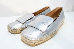 【235415】Sergio Rossi セルジオロッシ 限定sr1 エスパドリーユ 37.5 シルバー フラットシューズ 定価93500円 ・