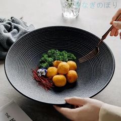 シンプルでスタイリッシュな黒の陶器ボウルセラミックプレート、ミニマリストスタイルのセラミックプレート、深いディナープレート、スーププレート、パスタプレート、ホームドームキッチンレストラン用、テーブルウェアアクセサリー、キッチン用品