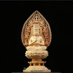 極上品 綺麗 総檜材 仏教工芸品 木彫仏像 精密彫刻 仏師で仕上げ品 大日如来座像