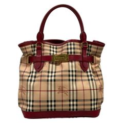 BURBERRY/Burberry バーバリー トートバッグ ベージュ×ボルドー×マルチ チェック柄 レザー