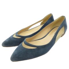 ファビオルスコーニ FABIO RUSCONI パンプス フラットシューズ スエード ポインテッドトゥ メッシュ切り替え 38 青 ブルー TQ ■GY09