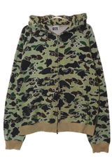 アベイシングエイプ A BATHING APE 00s STA CAMO ZIP HOODIE S スター カモ ジップ フーディ パーカー USED加工 総柄 グリーン 【ブランド古着ベクトル】【中古】261028