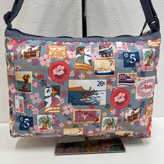A1097 상태좋음 LeSportsac 레스포삭 태그 첨부 숄더백 하와이 한정 우표 무늬 블루 쿠스미 블루 여성 경량 플로랄 패턴