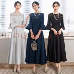 結婚式 원피스 ドレス パーティードレス ロングドレス S M L XL パーティー 謝恩会 発表会 演奏会 同窓会 成人式 フォーマル 女子会 フレア袖付き