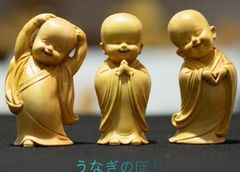人気新品★崖柏木彫り立ち小坊主3枚