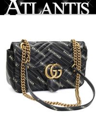 グッチ GUCCI GGマーモント ザハッカーウロジェクト チェーンバッグ レザー 黒 バレンシアガコラボ 76806