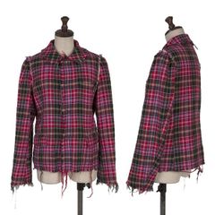 토리코 꼼데가르송 tricot COMME des GARCONS 울 커팅 체크 스냅 버튼 라운드 컬러 재킷 핑크 감색 M