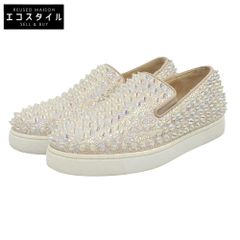 CHRISTIAN LOUBOUTIN　クリスチャンルブタン　美品 ROLLER BOAT ラメ スタッズ スリッポン スニーカー シューズ レディース シルバー系 34　34