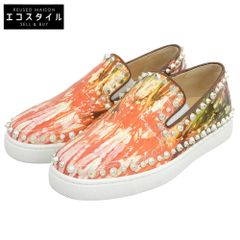 CHRISTIAN LOUBOUTIN　クリスチャンルブタン　美品 PIKBOAT パテントレザー スタッズ スリッポン スニーカー レディース オレンジ系 34　34