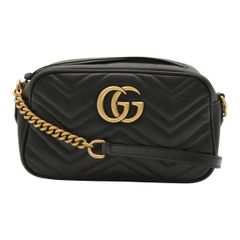 GUCCI 구찌 GG 마몬트 ショルダーバッグ ポシェット チェーンバッグ 斜め掛け キルティング レザー ブラック 黒 ゴールド金具 735354