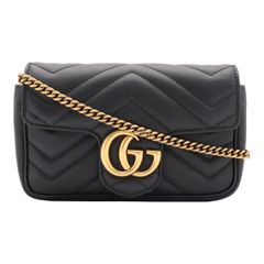 GUCCI 구찌 GG 마몬트 スーパーミニバッグ チェーンショルダーバッグ ポシェット 2WAYクラッチ キルティング レザー ブラック 黒 476433