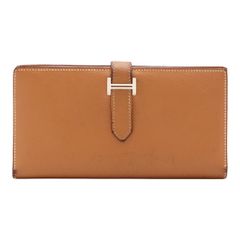 HERMES エルメス ベアンスフレ 2つ折長財布 二つ折り長財布 レザー ゴールド キャメル シルバー金具 □Q刻印