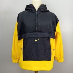 ヴィンテージ 90s USA製 NIKE ナイキ 白タグ アノラック フリースパーカー ロゴ刺繍 イエロー × ブラック 古着 1589h