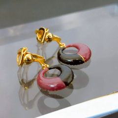 リングモチーフ 揺れ感イヤリング バイカラーリング ピンク ブラック ゴールド 레트로 여성