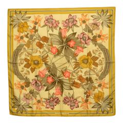 エルメス カレ90 Fleurs d'Hellade ヘラスの花 スカーフ 大判スカーフ イエロー系 シルク レディース HERMES 1-0292682