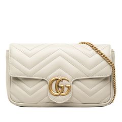 グッチ GGマーモント シェブロン チェーン スモール ショルダーバッグ 751526 グレー ブルーグリーン系 レザー レディース GUCCI 214-92029