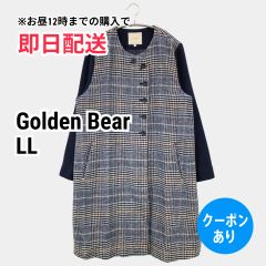Golden Bear ゴールデンベア ノーカラーコート LL グレー チェック柄 レディース