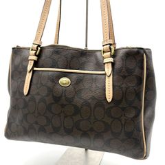 コーチ COACH トートバッグ シグネチャー PVC ブラウン ベージュ レザー切替 肩掛け ワンショルダー ハンドバッグ 大容量 通勤 通学 ビジネスバッグ レディースバッグ ゴールド金具 ロゴプレート フロントポケット ヴィンテージ風
